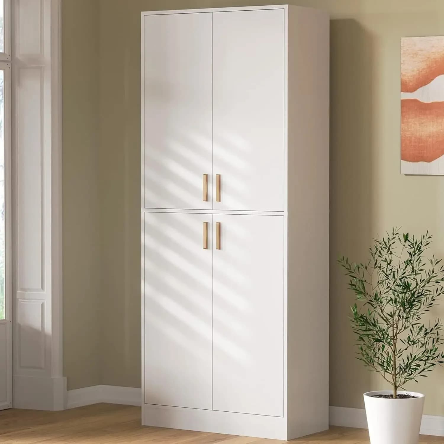 Kitchen Pantry Storage Cabinet 71" Tall 4 Doors Wood Freestanding Cupboard with 2 Adjustable Shelves