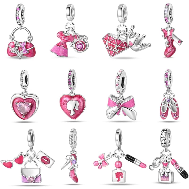 925 Silver Pink Princess Skirt Butterfly High Heels Fashion Bag Charms Beads Fit Pandach 925 Original Bracelets Fine DIY Jewelry