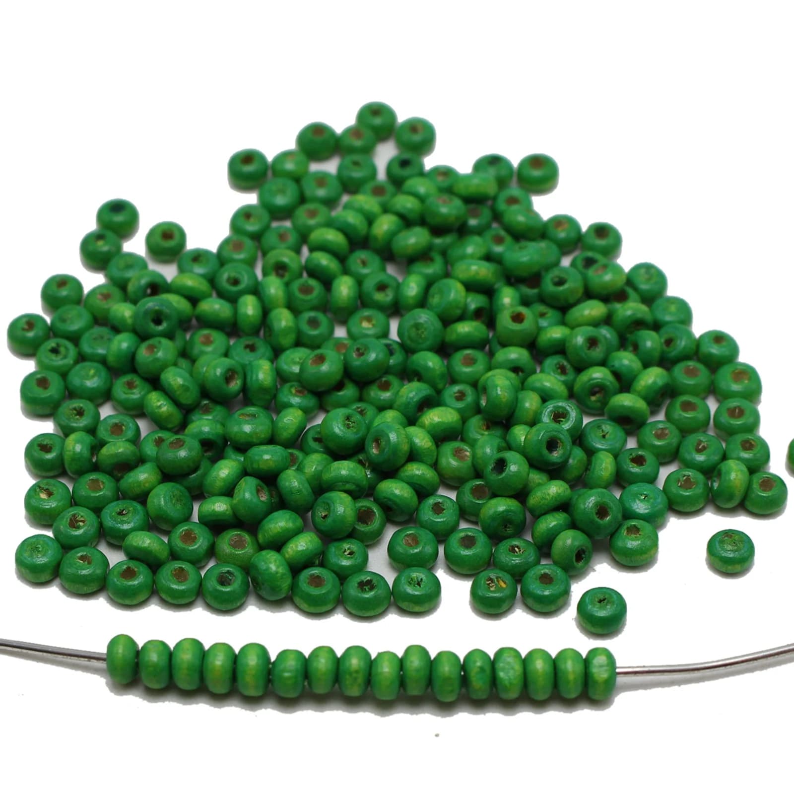1000  Green 4mm Round Wood Seed Beads~Wooden Spacer Beads