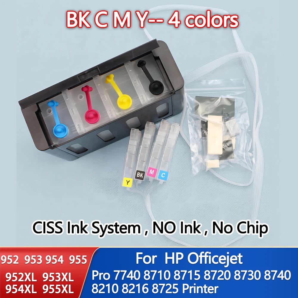 HP 953XL 952XL 955XL 954XL Empty Ink CISS System Without Chip for HP Officejet Pro 7740 8710 8715 8720 8730 8740 8210 8216 8725