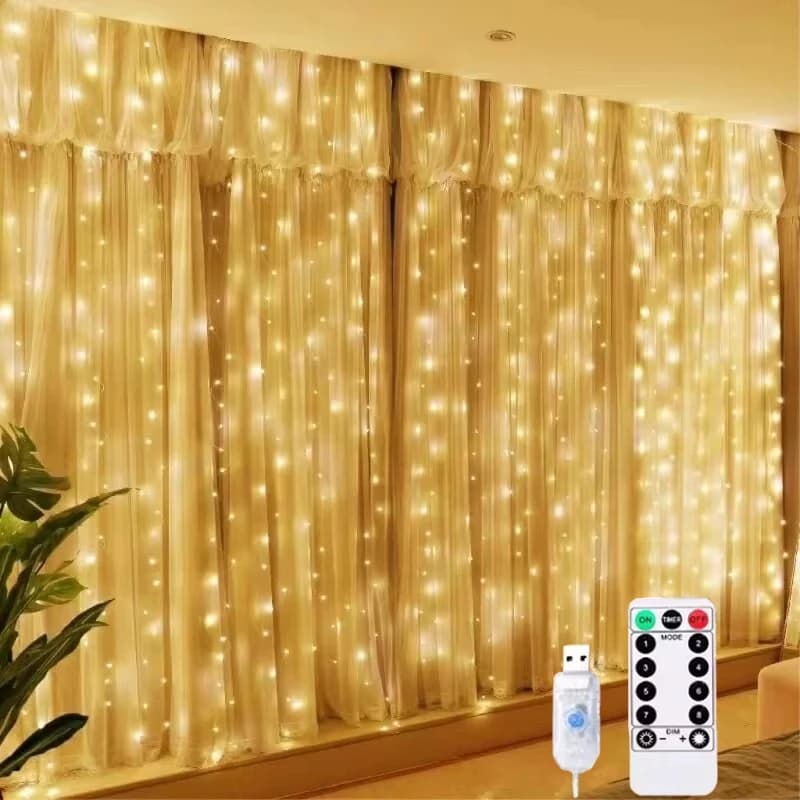 Christmas Lights LED Fairy String Curtain Lights 8 Mode Remote USB Festoon Christmas Decor For Home Holiday New Year Lamp