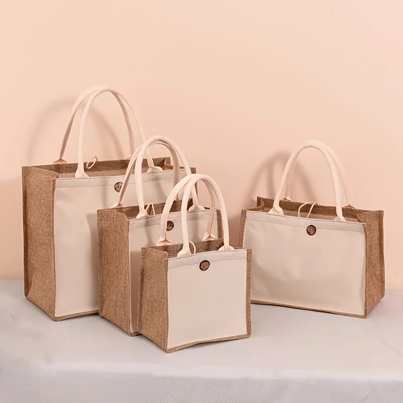 New vertical style linen tote bag plain color simple gift bag fashion shopping bag