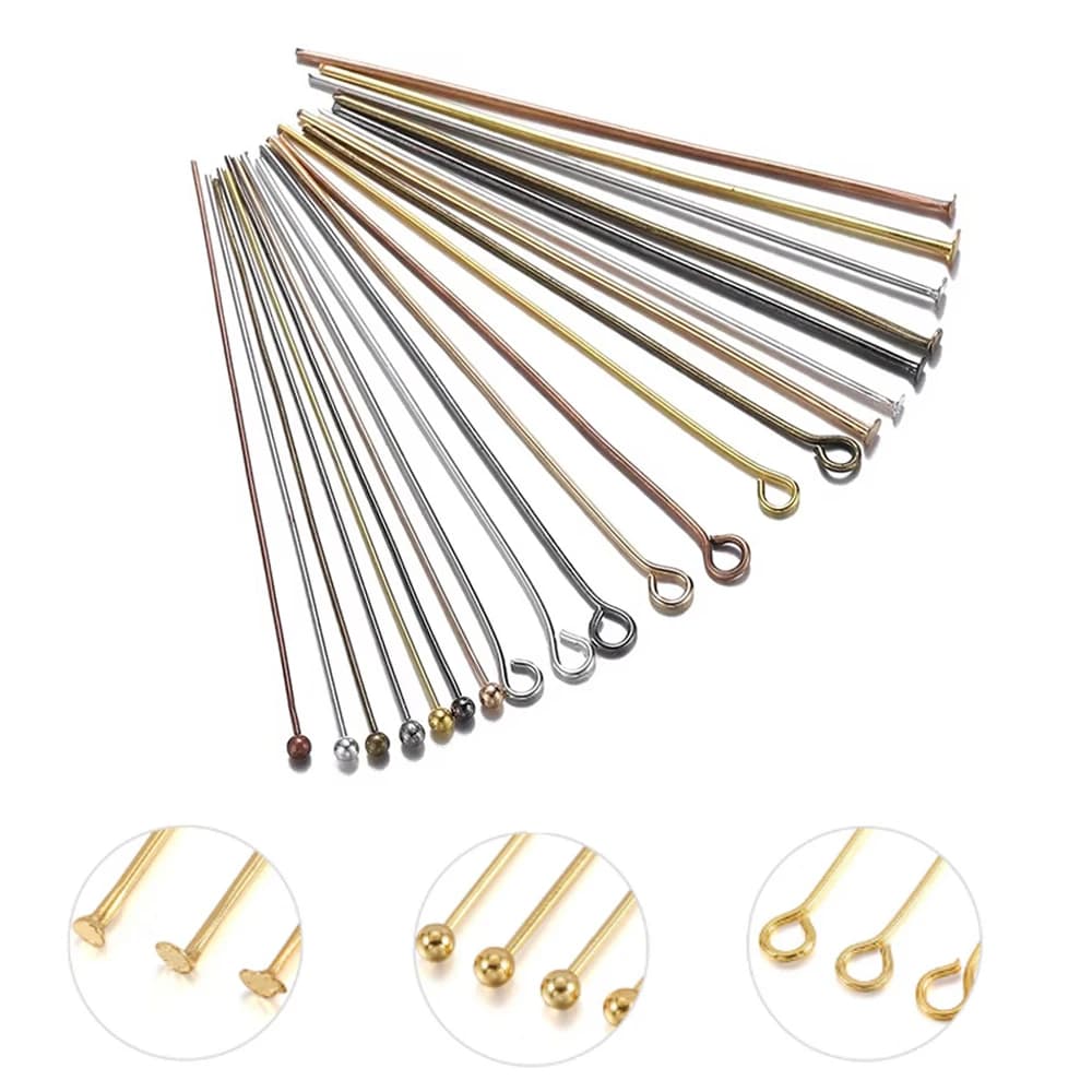 200pcs 16/20/25/30/35/40/45/50mm Flat Head/Ball Head/Eye Head Pins Metal Headpins For DIY Jewelry Findings Making Accessories