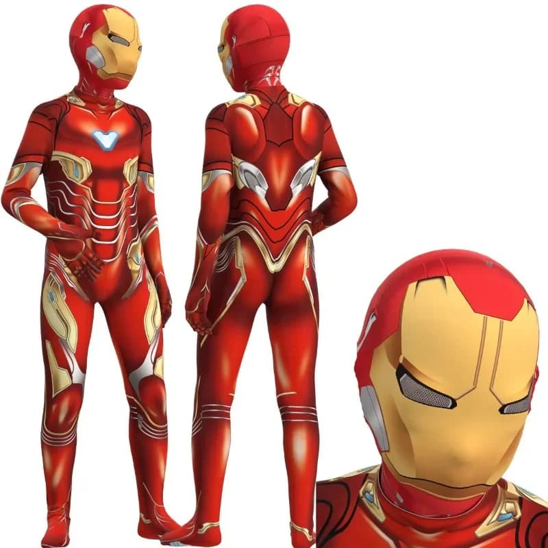 Iron Man Children's Jumpsuit Cosplay Costume Superhero Adult Kids Bodysuit Tights Stage Show Clothes Halloween Party Dress Up