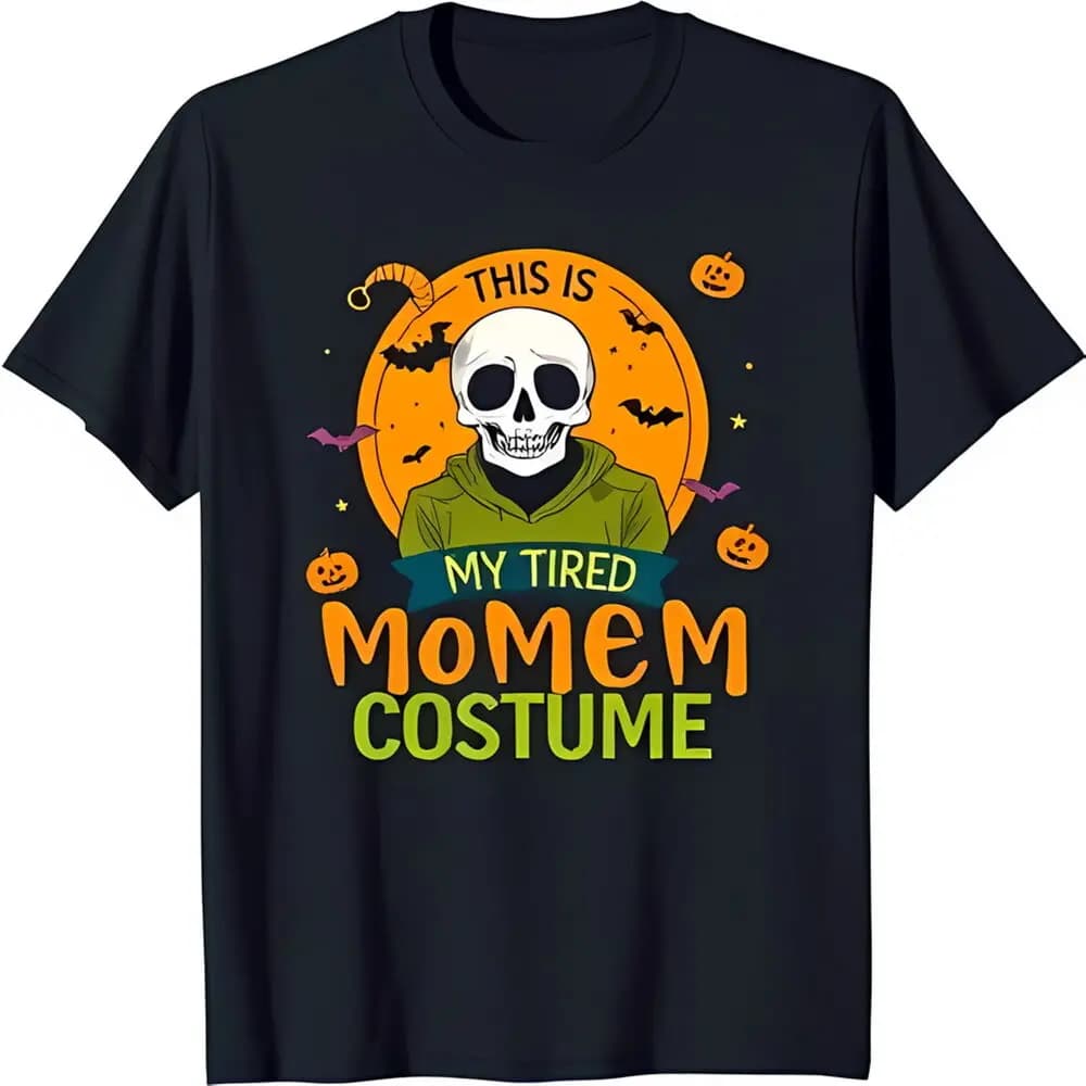 Funny Black T-Shirt with Cartoon Skeleton in Green & Halloween Design