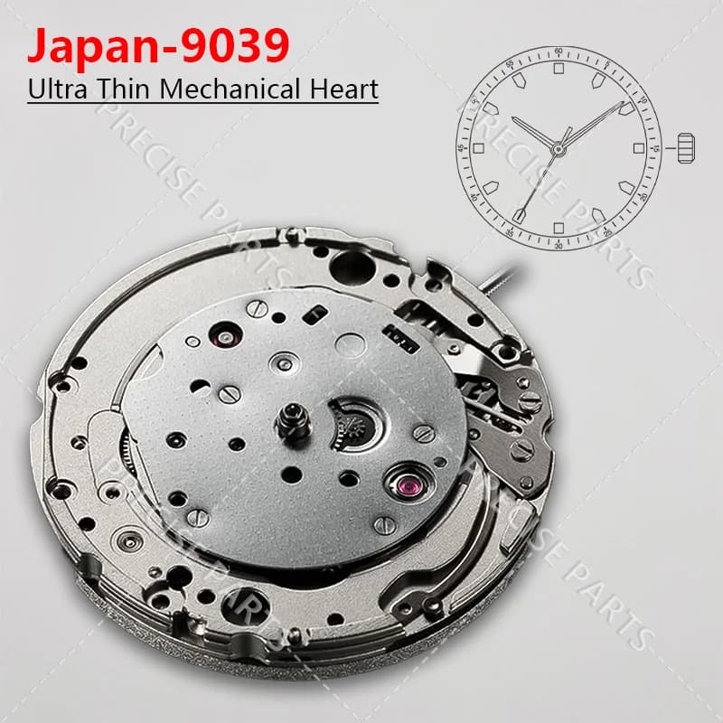 New 9039 Watch Movement Replacement Part Winding Bar 42 Hour Power Reserve Skeleton Clock 24 Gemstone Skeleton