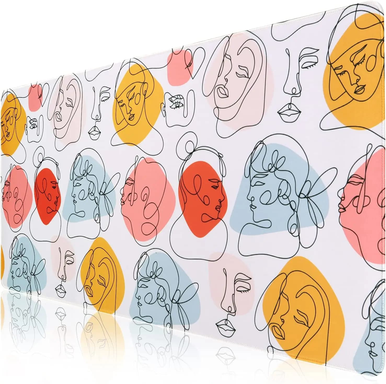 Extended Mouse Pad 35.4x15.7 in Large 3mm Non-Slip Rubber Base Mousepad with Stitched Edges Waterproof Desk Pad- Colorful Face