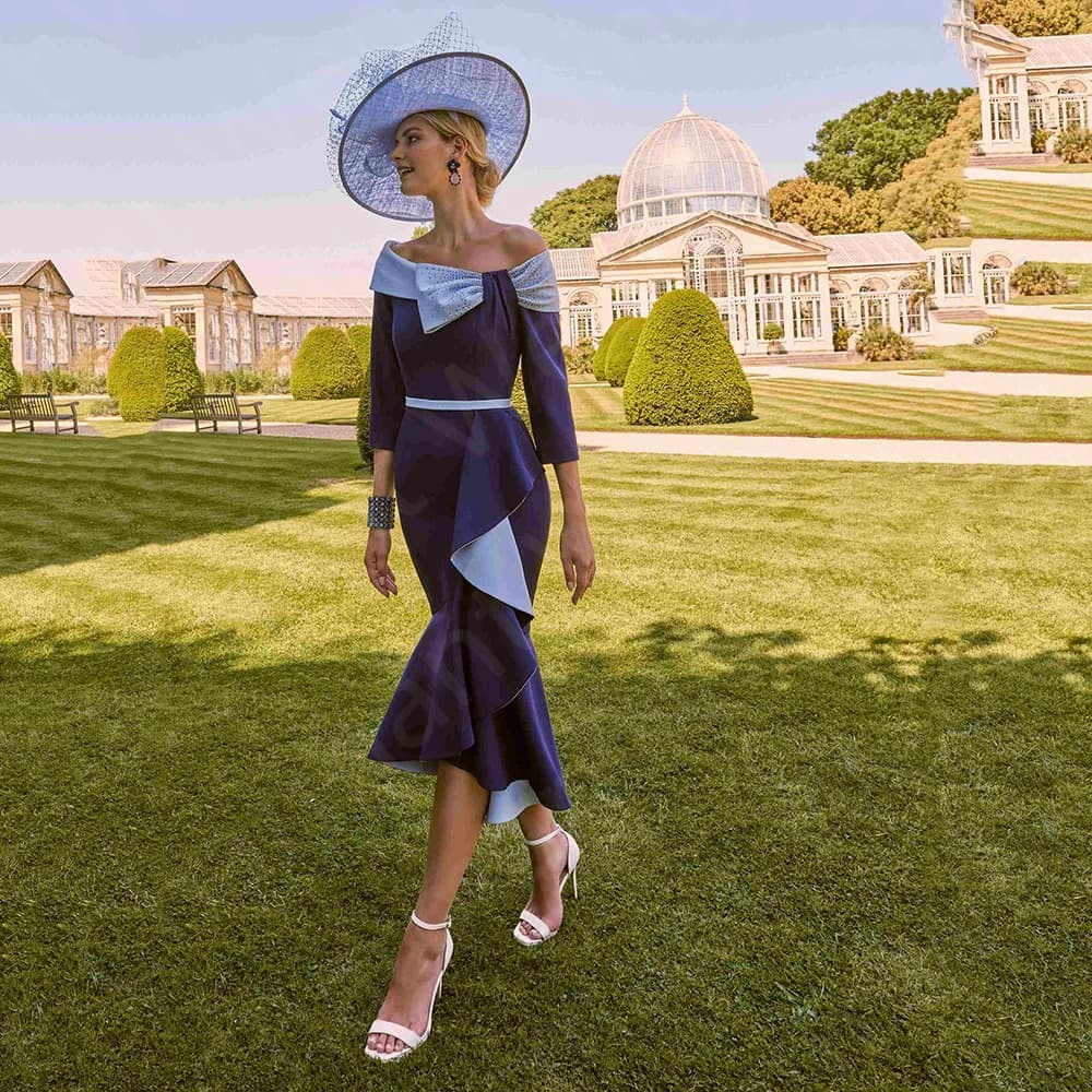 Vintage Contrast Color Mother of the Bride Dresses Navy Blue Mermaid Mother Gowns 2024 Beading Wedding Party Dress Off Shoulder