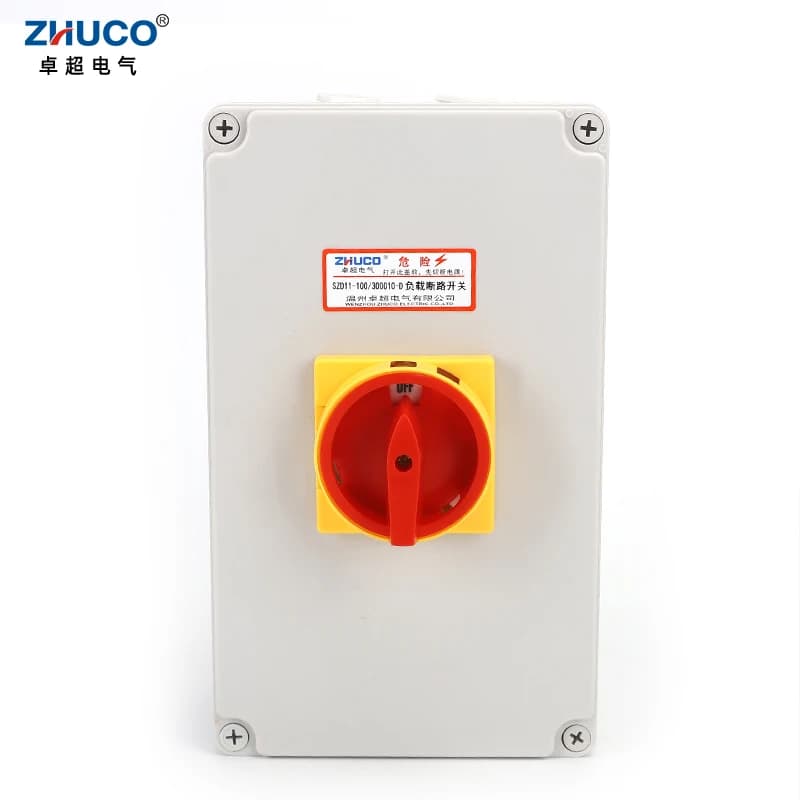 ZHUCO SZD11-100/300010-D 100A 3 Poles 2 Positons Pad Lock Rotary Cam Isolator Load Break Switch On-Off With Waterproof Box 3P