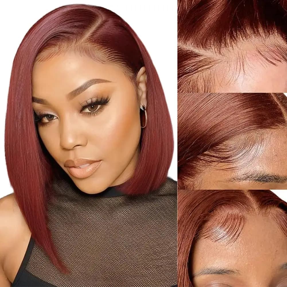 Reddish Brown Bob Wig Human Hair 13x4 Lace Front Wigs Human Hair Pre Plucked with Baby Hair Brazilian Virgin Human Hair