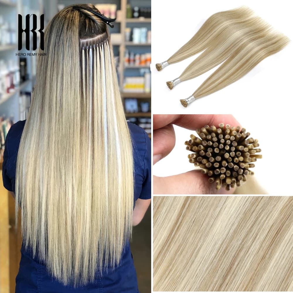 Hero Remy Hair I Tip Human Hair Extensions Stick Tip Keratin Remy Human Hair Pre Bonded Straight Hair Extensions For Women 0.7g