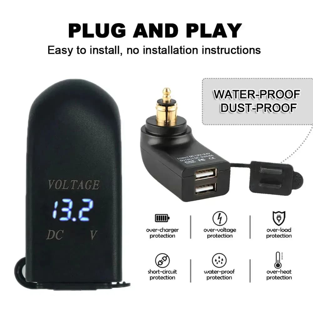 Motorcycle Dual USB Charger Power Adapter For BMW R1200RT R1200GS R1250GS F850GS F700GS S1000XR R1300GS ADV R12 Hella DIN Socket