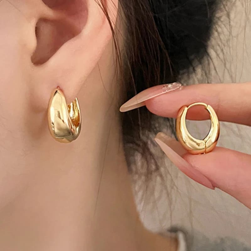Vintage Gold Plated Chunky Dome Drop Earrings for Women Glossy Stainless Steel Thick Teardrop Earrings Dupes Lightweight Hoops