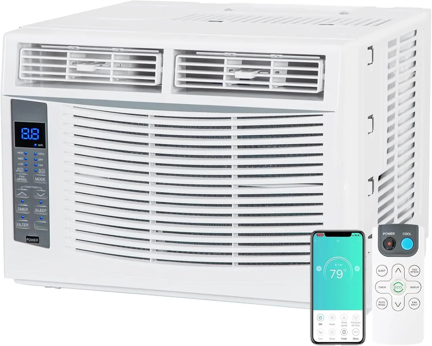 WiFi Enabled 6,000 BTU Window Air Conditioner, Smart Window AC Unit with Remote, Energy Saving, Easy Install Kit