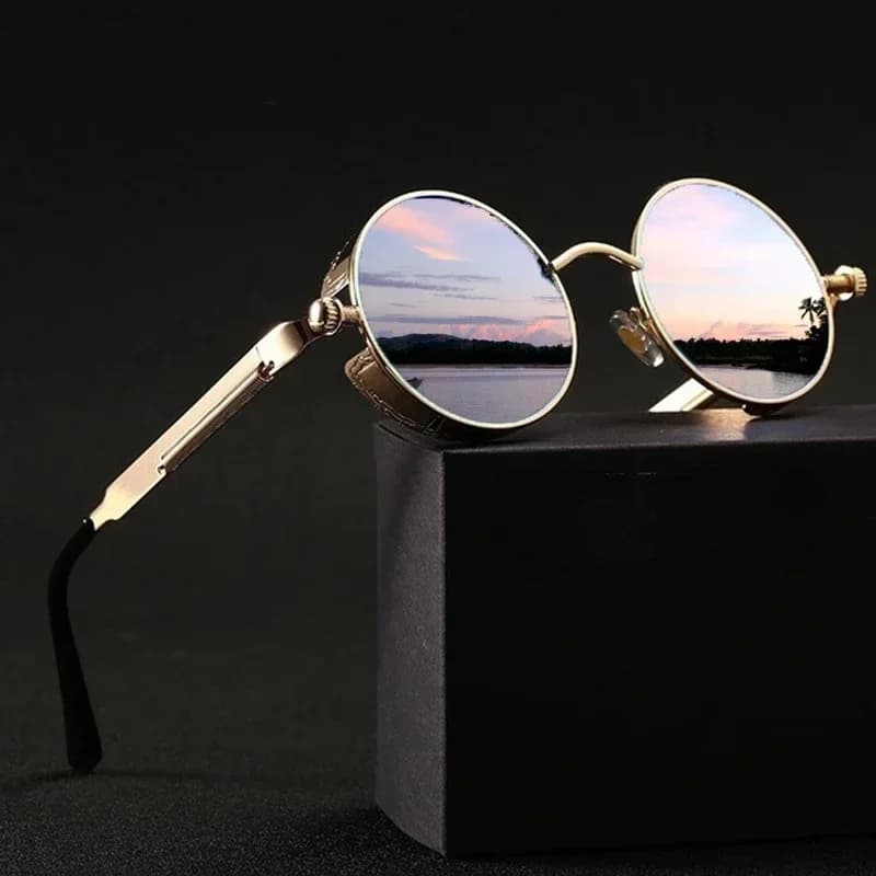 Classic Steampunk Sunglasses for Men and Women Retro Round Metal Frame Sunglasses