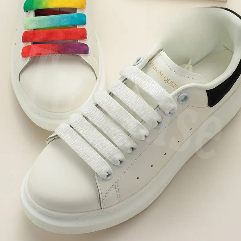 1Pair MCQ Black White Shoelaces Rainbow Shoelace Mc queen Sneaker Casual Shoes Laces Gradient 12MM Width Flat Shoe laces Strings