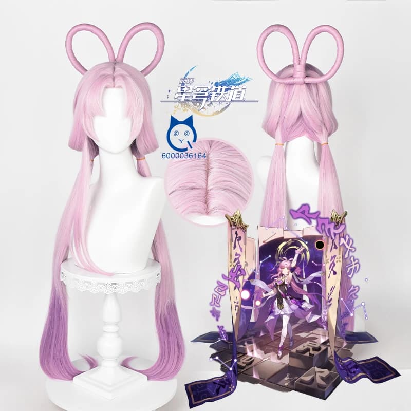 Game Honkai Star Rail FuXuan Cosplay Wig 100cm Long Light Pink Gradient Purple Heat Resistant Synthetic Hair Comic Con Party Wig