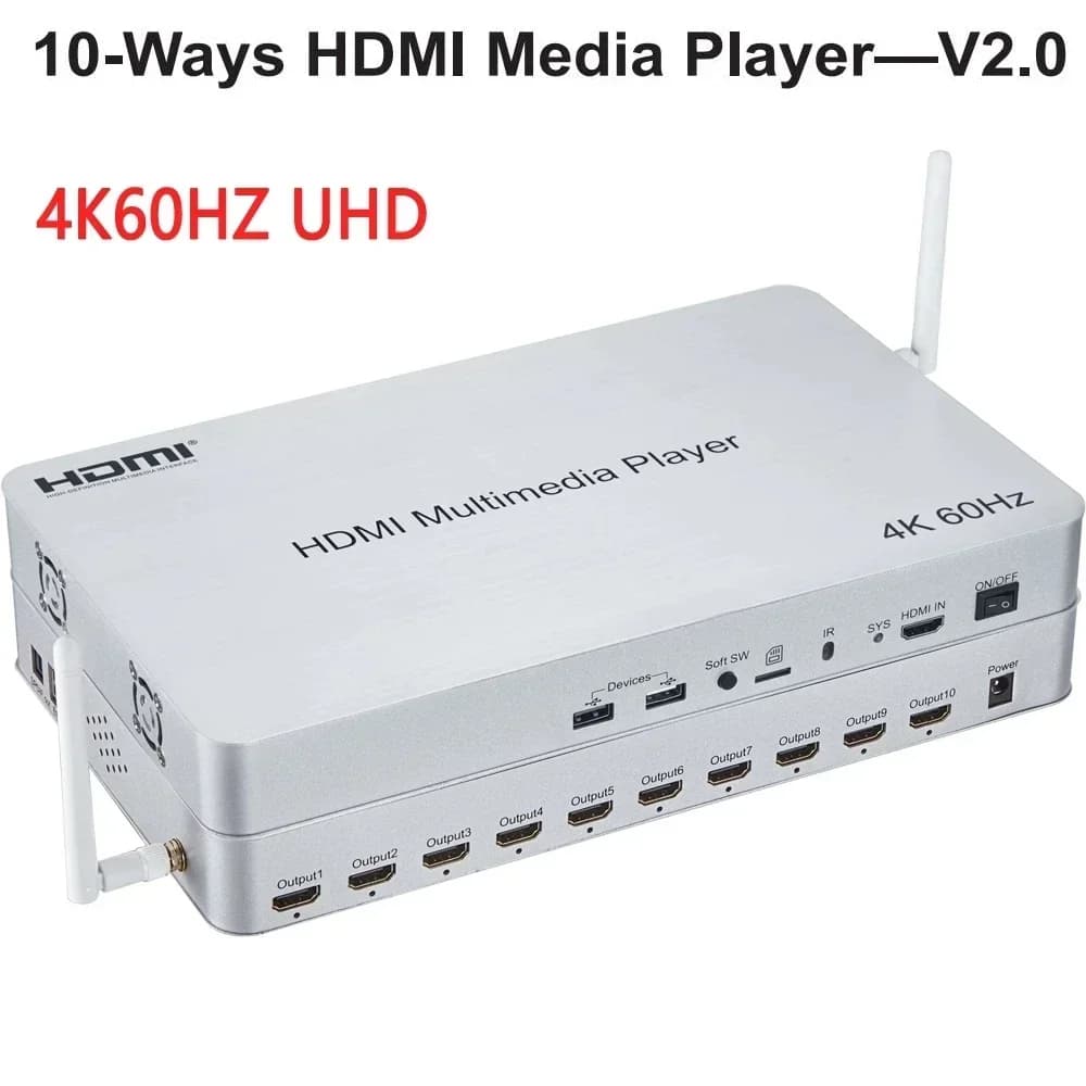 HDMI 2.0 10 Ways Multimedia Player HDMI Splitter 1x10 Hdmi Player 4K 60Hz USB Flash Disk Android 6.0 Box TV Stores Video Player