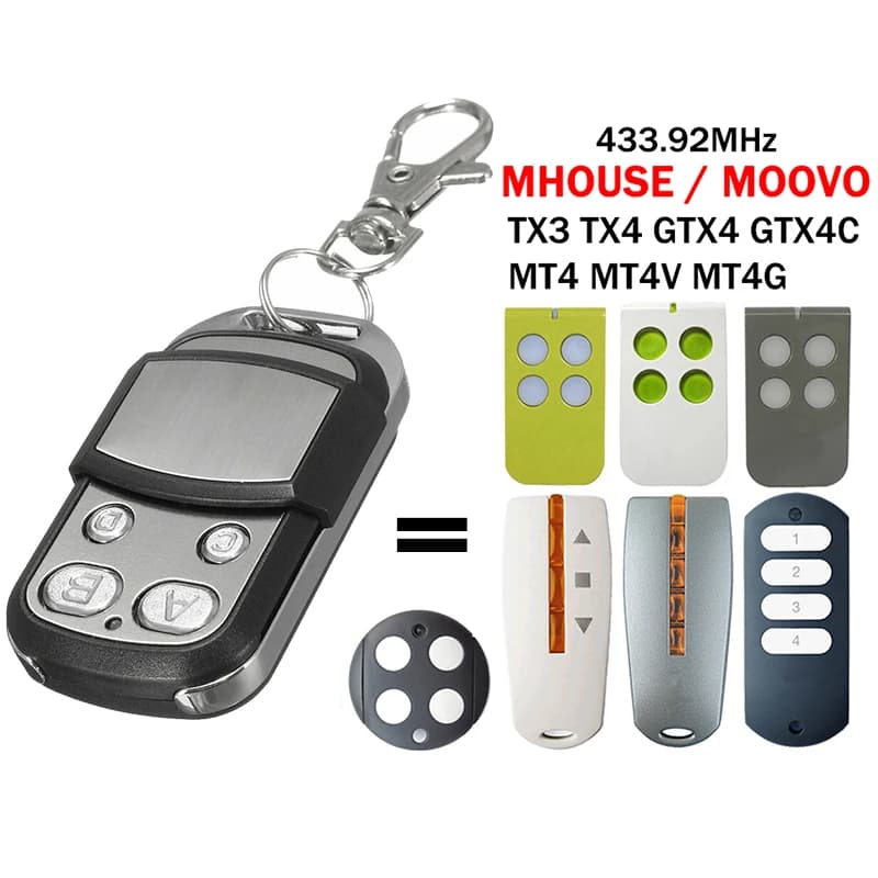 MOOVO MT4 MT4V MT4G MHOUSE TX3 TX4 GTX4 GTX4C Garage Door Opener Gate Remote Control 433MHz Electric Gate Control Barrier Key