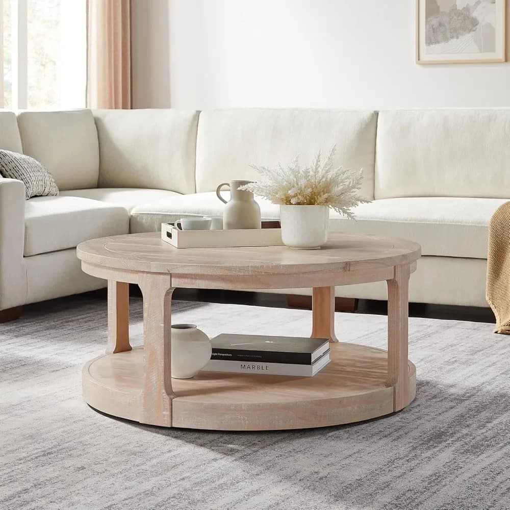 Coffee Table, Round End Tables 2 Tier Wood Tables Round Circle Coffee Table