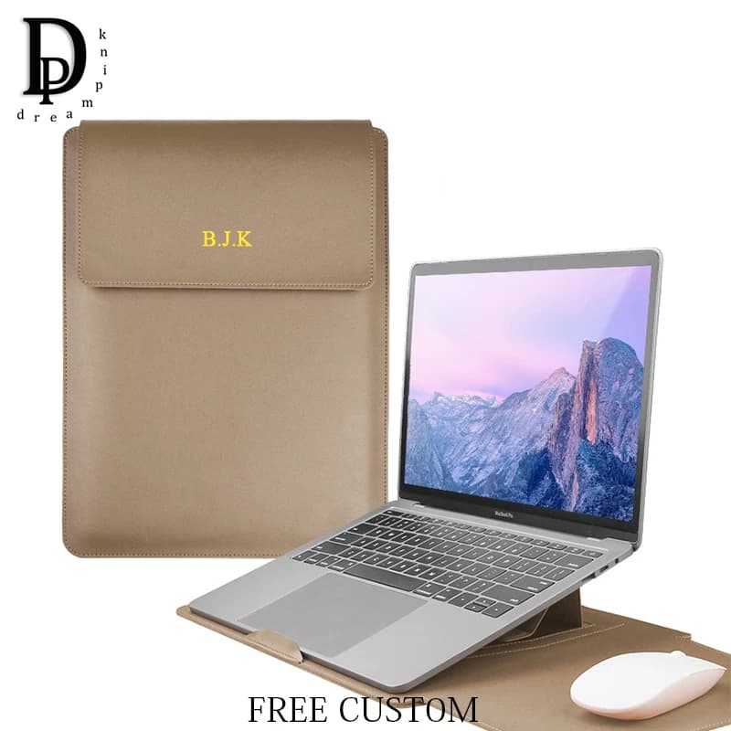 Custom Name Leather 14 Inch Laptop Bag Set Large Capacity Mouse USB Storage Bag Business Computer Stand Waterproof Briefcase