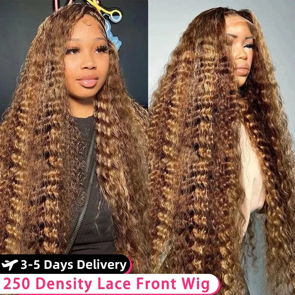 Highlight Honey Blonde Curly Water Wave 13x6 HD Lace Frontal Wig 100% Human Hair Ombre Deep Human Hair Wigs Wear Go 4x4 Wig