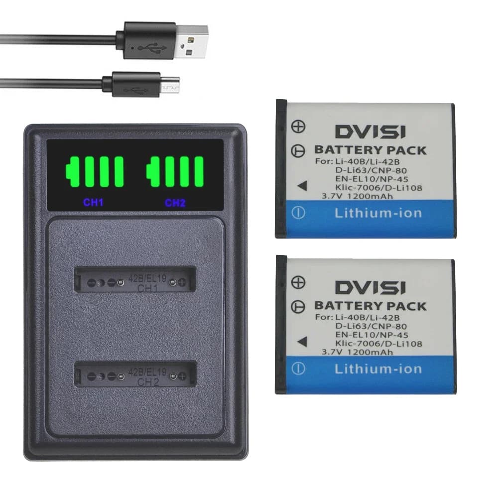 DVISI Li-40B Li 40B 42B Replacement Battery Dual USB LCD charger for Nikon EN-EL10 D-Li63 D-Li108 NP-80 CNP80 KLIC-7006 np-45