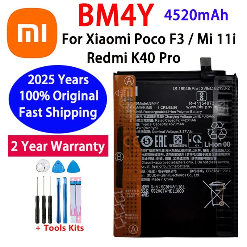2025 Years 100% Original New High Quality 4520mAh BM4Y Battery For Xiaomi Poco F3 Redmi K40 Pro Mi 11i Batteries Bateria+ Tools