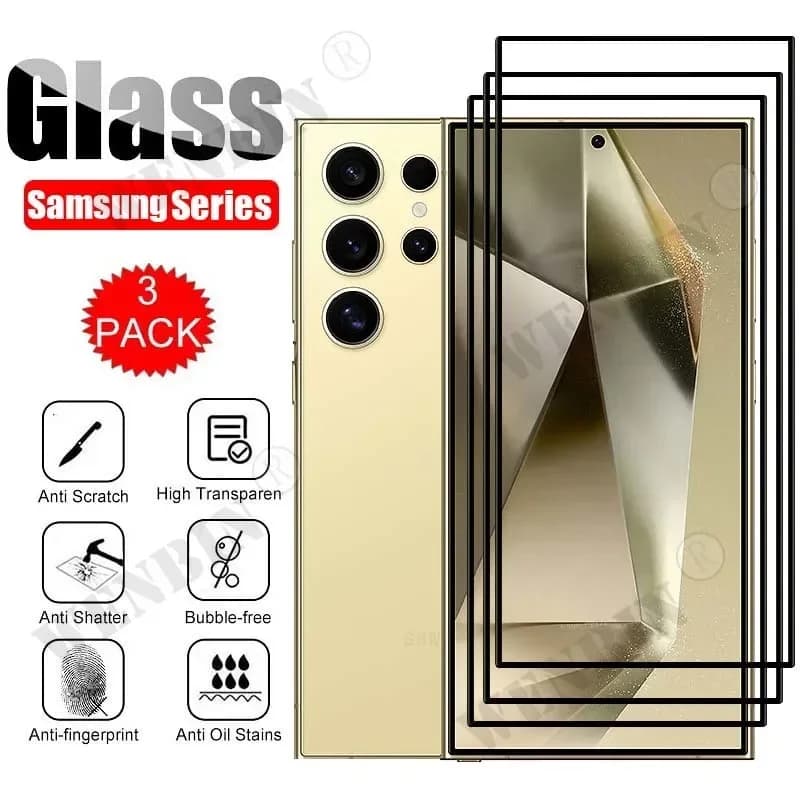 3 Pcs Tempered Glass For Samsung S25 S24 Ultra S23 S22 Ultra Plus FE A16 A36 A55 A56 5G Screen Protector Full Protective Glass