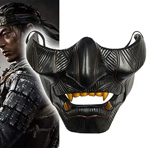 Ghost of Tsushima Mask Jin Sakai Cosplay Half Face Samurai Warrior Face Prop Halloween Hannya Mask Decoration Party Prop Resin