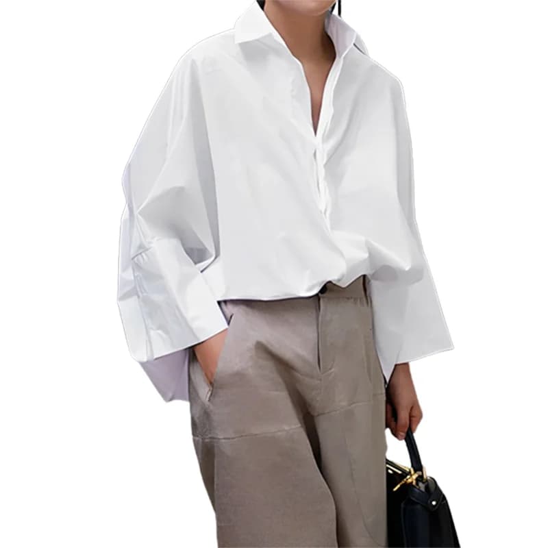 Uoozee 2024 New Korean Fashion Office Lady Simple Solid Color Lapel Blouses Spring Summer Loose Causal Shirt Tops For Women