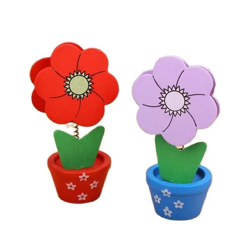 6 pcs set Cartoon Woody Flowers Contacts Memo Clip Message Clip Photo Tray Wooden Crafts Wholesale Supply