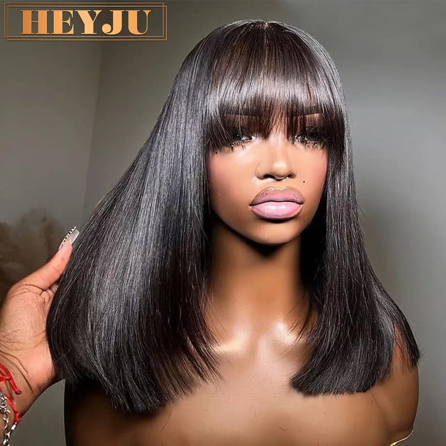 100% Human Hair Short Bob Wig with Bangs 3x1 HD Lace Wigs For Black Women Brazilian Straight Wig Bob Human Hair Wig