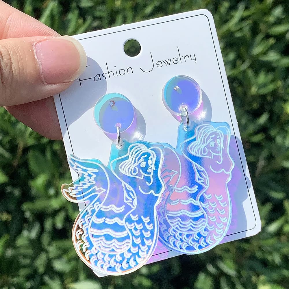 Unique Elegant Acrylic Princess Mermaid Dangle Drop Earrings for Women Lovely Sparkly Bohemian dazzling color Earrings Jewelry