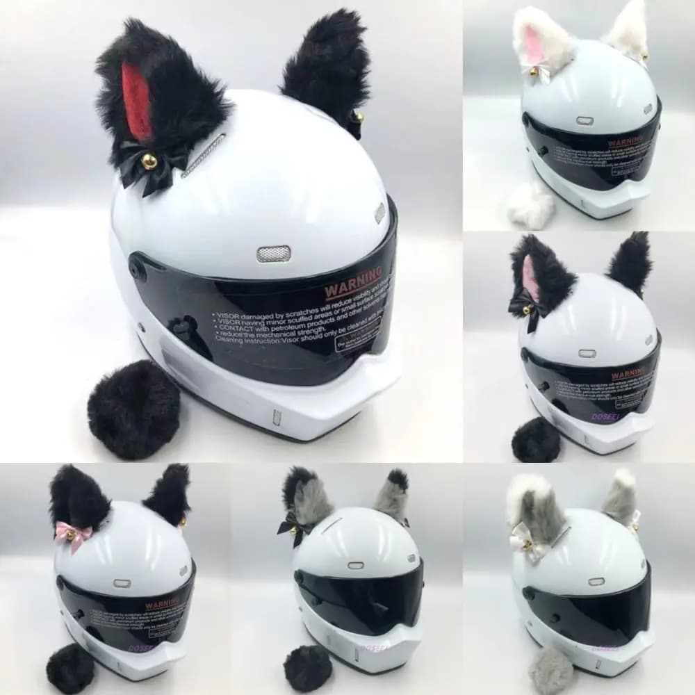 Cute Self-adhesive Motorcycle Helmet Decor Personality Cosplay Plush Cat Ears Soft Smooth Pompon Tail Bells