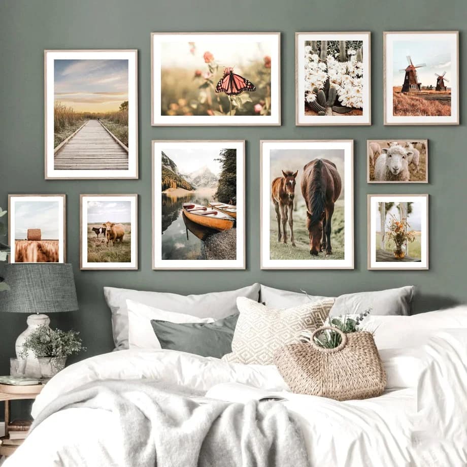 Pampas Grass Highland Cow Barn Farmhouse Gallery Wall Art Canvas Painting Nordic Poster And Print Pictures For Living Room Decor