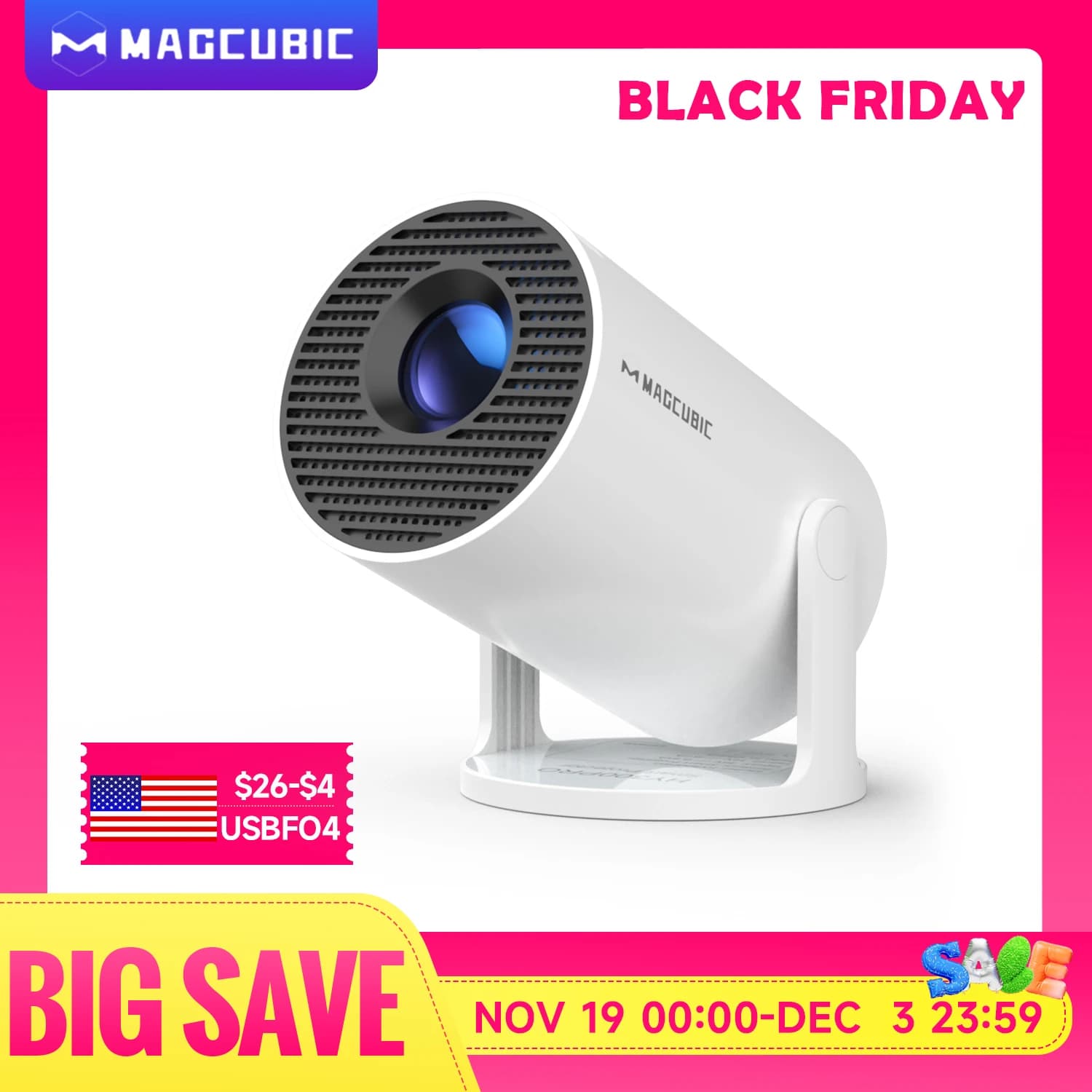 Magcubic Mini Portable HY300 Pro Projector 4K Full HD Native 720P 260ANSI BT5.0 Android 11 Home Theater Outdoor Projector