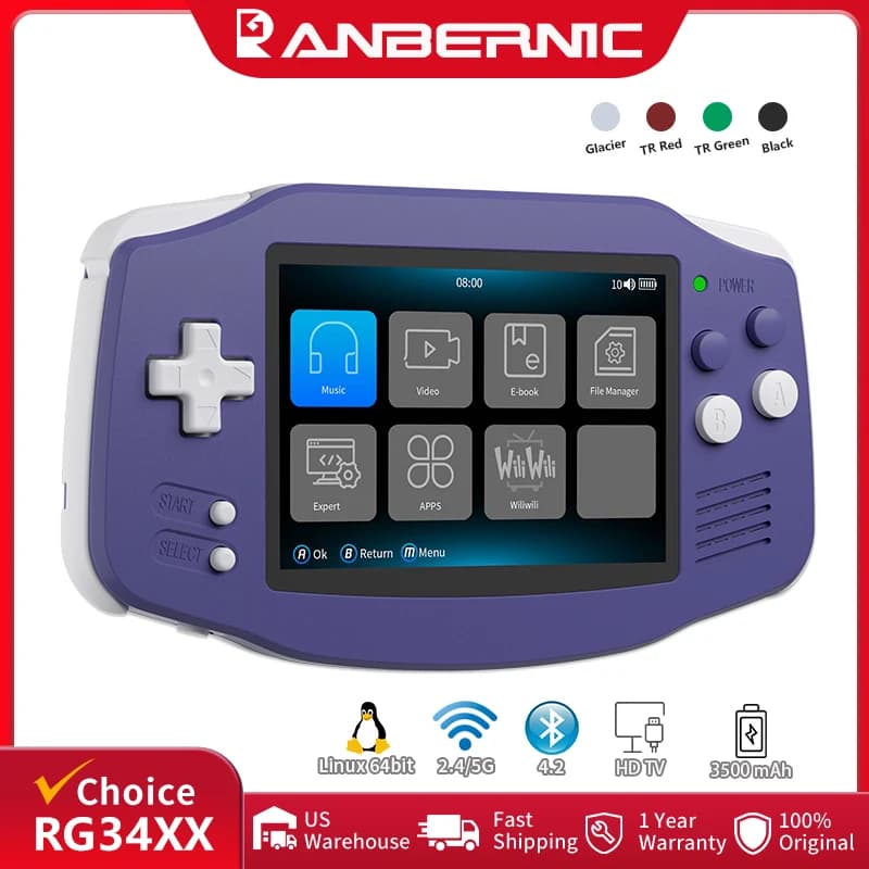 Anbernic RG34XX Handheld Game Console 3.4" IPS Screen Linux 64bit Retro Gaming Player Support WiFi Bluetooth HD TV Out Streaming