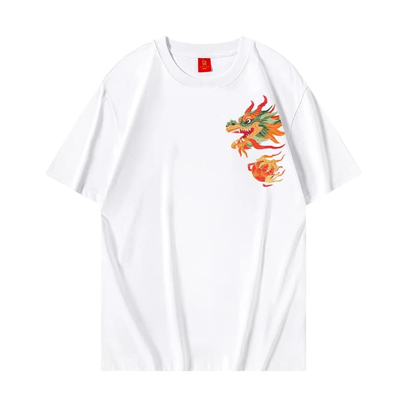 Summer Embroidery T Shirt Men Dragon Harajuku T Shirt Short Sleeve Cotton High Quality Tees Tops Street Fashion Men Clothing