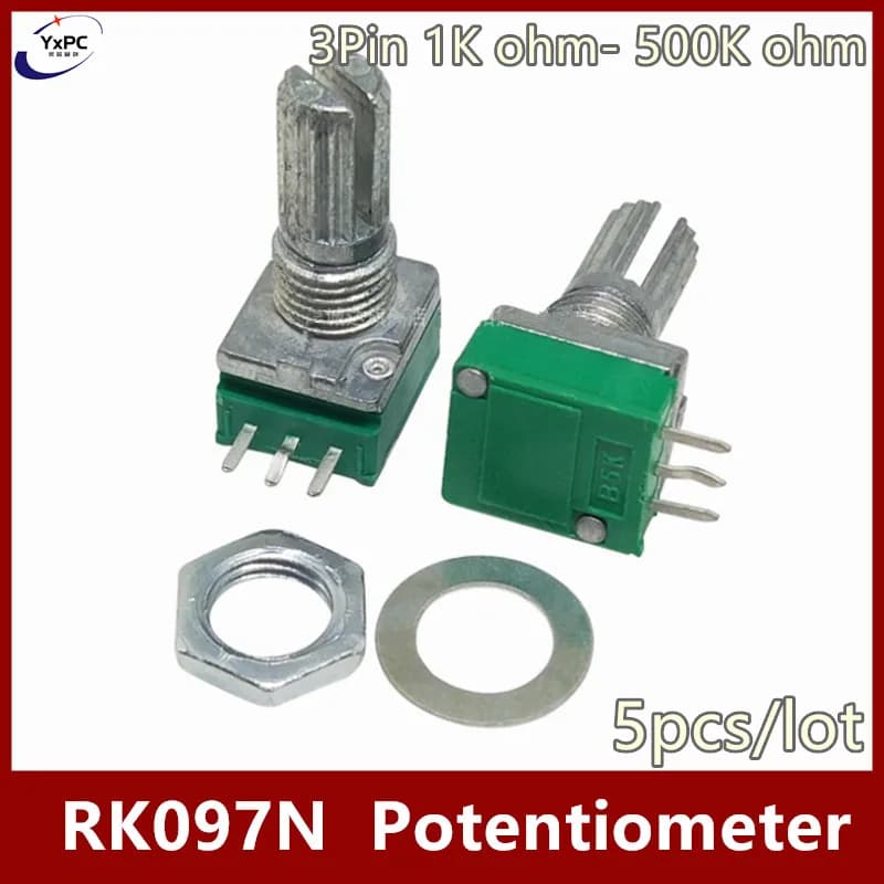5pcs RK097N RK097 250K 500K B5K 1K 5K 10K 20K 50K 100K  3pin Shaft 15mm Amplifier Sealing Potentiometer Audio