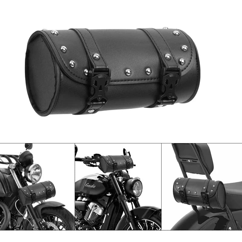 Motorcycle universal fork bag leather saddlebags tool bag storage pouch waterproof for Harley Sportster XL Softail Honda Yamaha