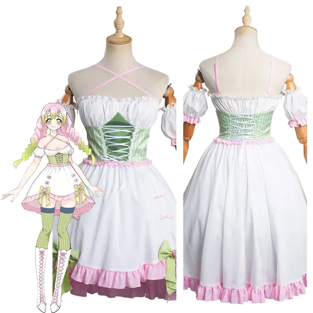 Anime Kanroji Mitsuri Cosplay Costume Lolita Dress Outfits Halloween Carnival Suit