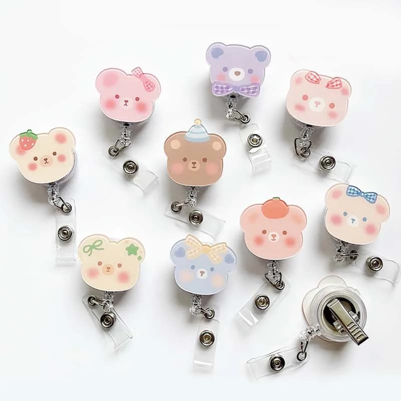 New Cute Acrylic Bear Nurse Doctor Hospital Badge Reel Retractable ID Badge Holder With 360 Rotating Alligator Clip Name Holder
