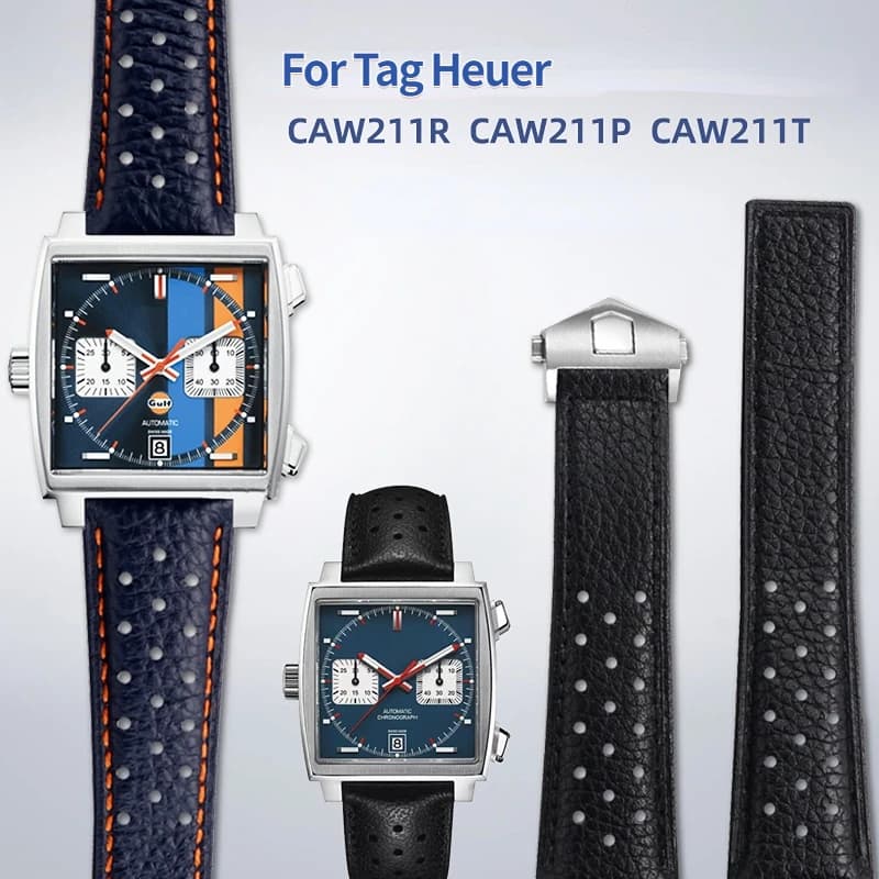 For TAG Heuer Monaco Watchband CAW211M 211P CAW211R 211T breathable 22mm Genuine Leather band Men's Folding buckle wrist strap