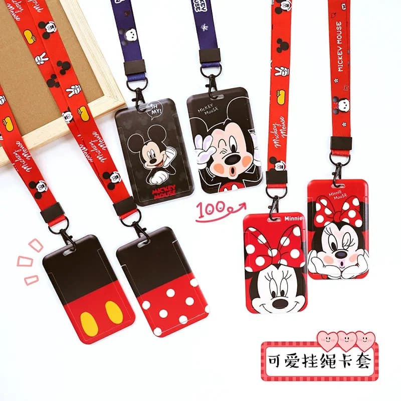 Disney Cartoon Card Holder ABS Mickey Cute Keychain Student Campus Lanyard Card Cover Work ID Cover Minnie Bus Card Case Gift
