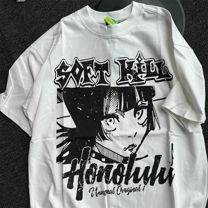 Men Tshirt Short Sleeve Tee Cotton Harajuku Summer Fashion Cartoon Streetwear Graphic Aesthetic Oversized Vintage Y2k Clothing