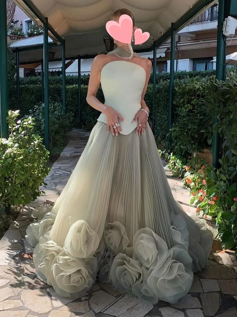 Other Shore Elegant Vintage Sweet Green Flowers A-Line Princess Ribbon Customize Formal Occasion Prom Dress Evening Party Gowns