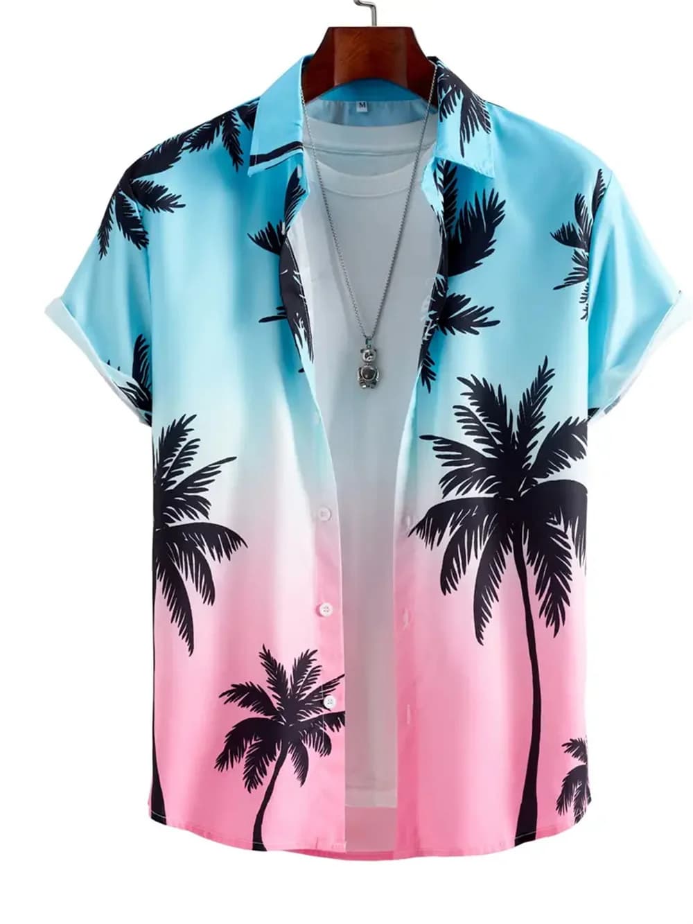 Hawaiian Shirt Man 3D Coconut Tree Gradient Pattern Casual Shirt Harajuku Fashion Oversized Top Funny Print Pink Men's Clothing