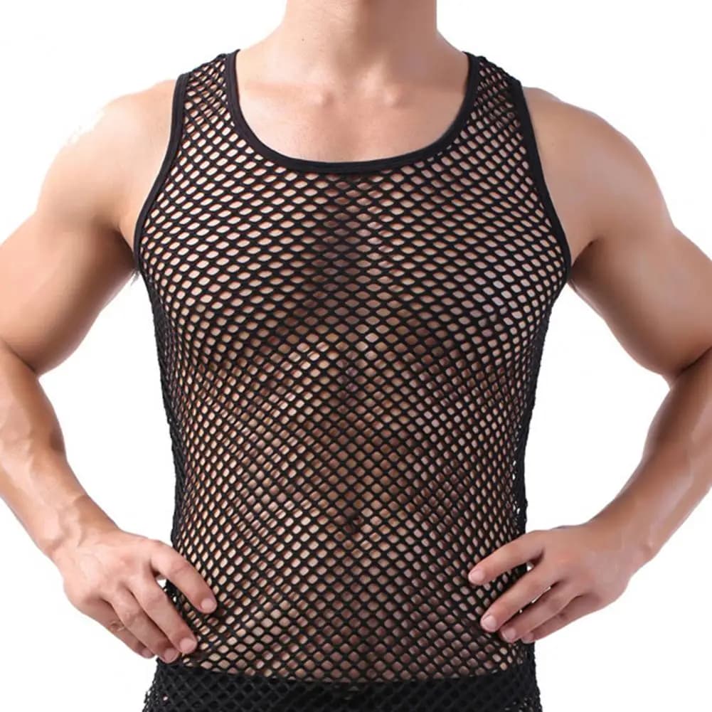 Men Vest Undershirt clothing Nylon Mesh Shirt See Through Sheer Long Sleeves T Shirts Sexy Transparent Shirt Underwear