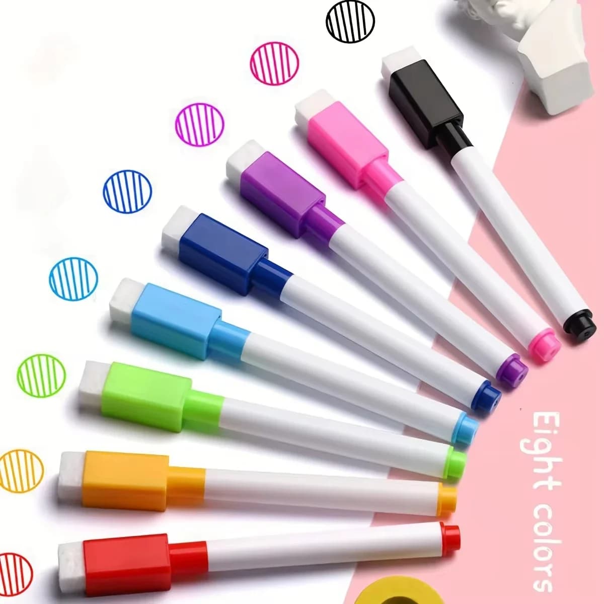 8 Pcs Erasable Whiteboard Pens Set - Magnetic, Easy to Wipe, Scratch-Free Markers with Color Random Design - Office Supplies
